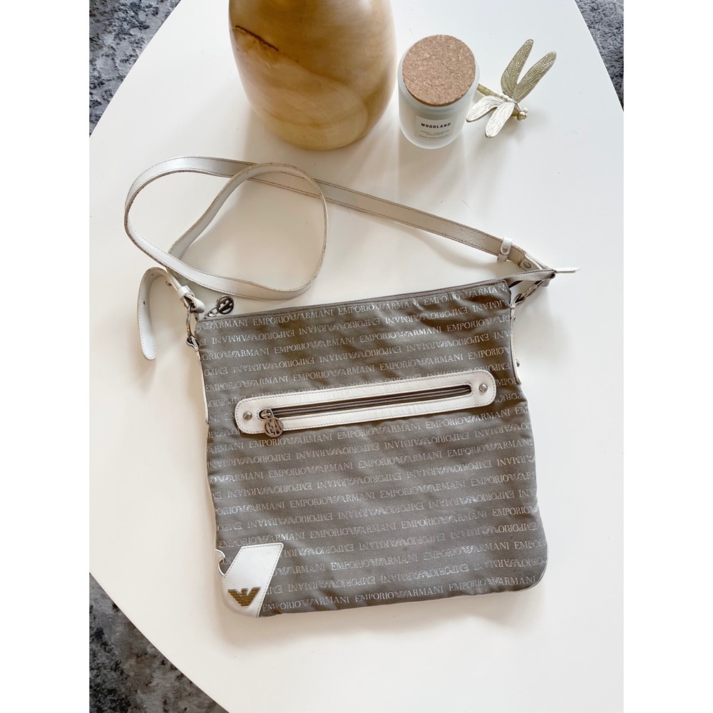 EMPORIO ARMANI ~ Canvas silver beige messenger Bag Beige with logo